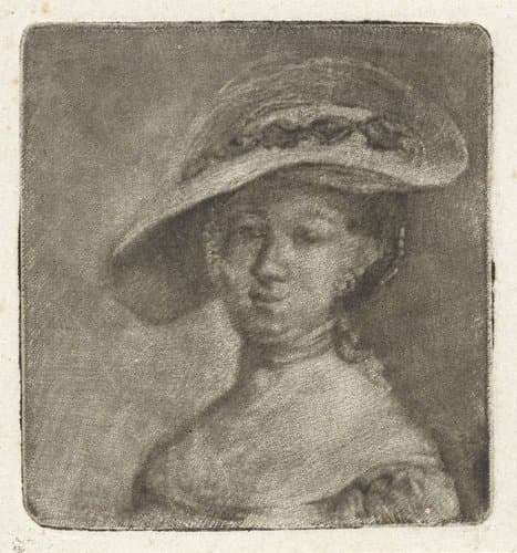 Buste van een vrouw met brede hoed by Aert Schouman