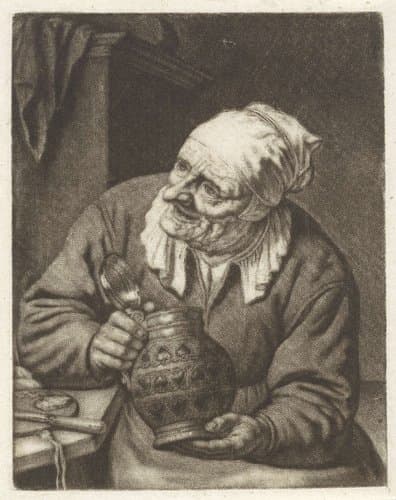 Oude vrouw met een kruik by Aert Schouman