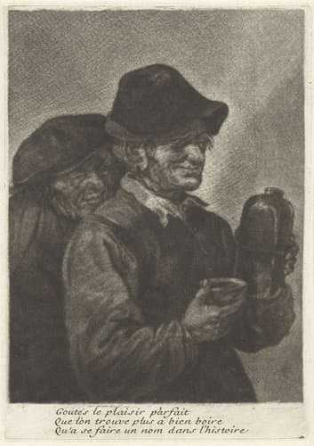Twee mannen met een drankfles by David Teniers (II)