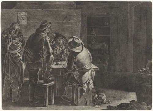 Mannen en een jongen aan een tafel by Jan Thomas