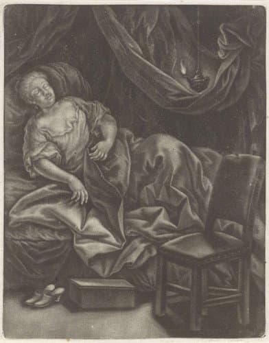 Slapende vrouw in bed by anonymous