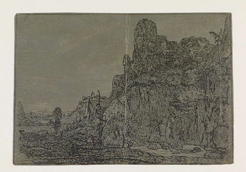 Landscape with a Steep Cliff, Small Version by Hercules Segers
