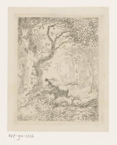 Vrouw te paard in een bos by Lodewijk Juliaan Fuchs