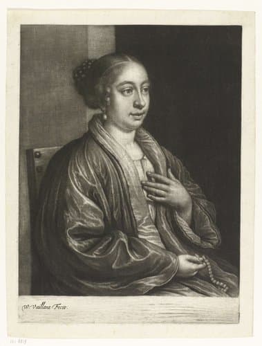 Portret van een vrouw met een parelketting in de hand by Wallerant Vaillant