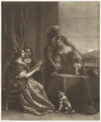 Brieflezende vrouw op een terras by Wallerant Vaillant