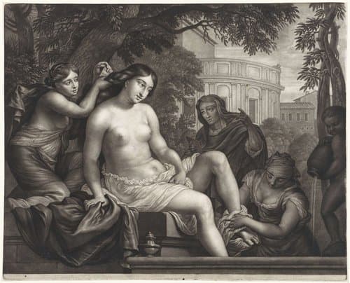 Batseba ontvangt de boodschap van David by Gerard Valck