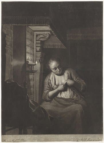 Zich vlooiende vrouw by Gerard Valck
