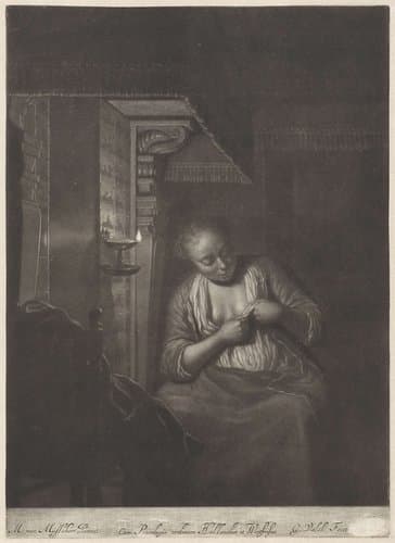 Zich vlooiende vrouw by Gerard Valck