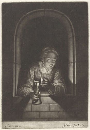 Vrouw met een olielamp by Gerard Valck