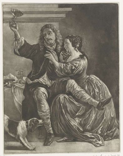 Drinkende man op de schoot van een vrouw by anonymous