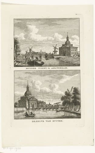 Twee stadsgezichten te Amsterdam met Muiderpoort by Carel Frederik Bendorp (I)