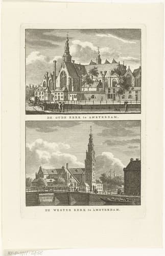Gezicht op de Oude Kerk en Westerkerk te Amsterdam by Carel Frederik Bendorp (I)