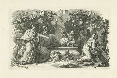 Allegorische voorstelling met graftombe by Simon Fokke