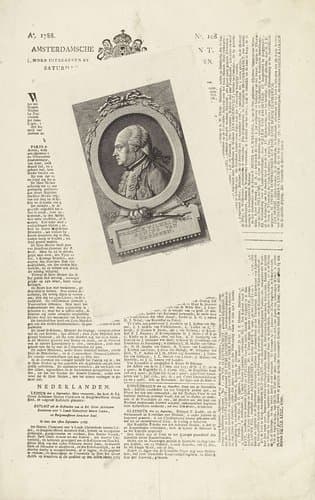 Portret van Frederik Willem II, koning van Pruisen op een krant gedrukt by Theodoor Koning