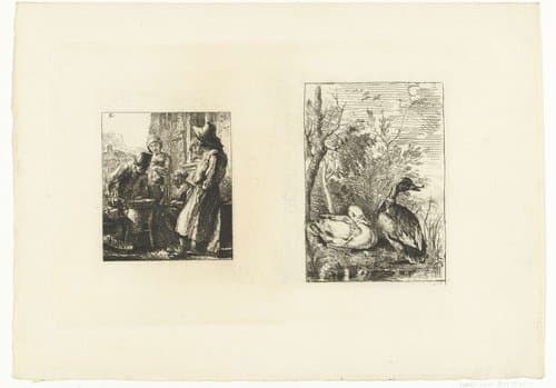 Man die kastanjes poft / Twee eenden by Johannes Arnoldus Boland