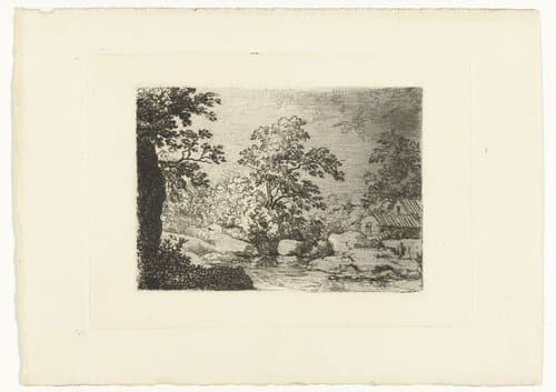 Landschap met huis bij een rivier by Johannes Arnoldus Boland