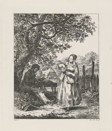 Man en vrouw voor een boerenhoeve by Hendrik Abraham Klinkhamer