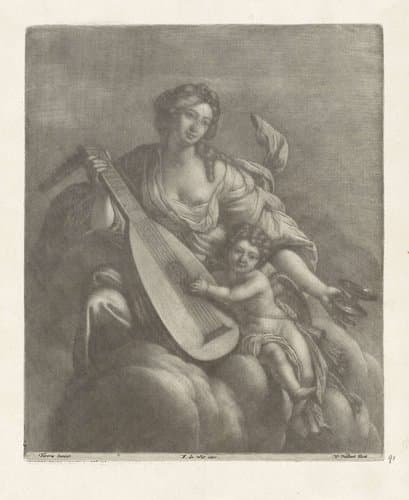 Hebe en Amor op een wolk by Wallerant Vaillant