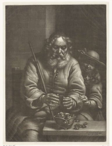 Oude man warmt zijn handen by Wallerant Vaillant
