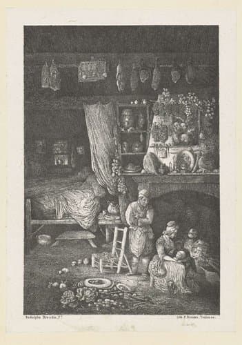 Interieur met boerenfamilie by Rodolphe Bresdin
