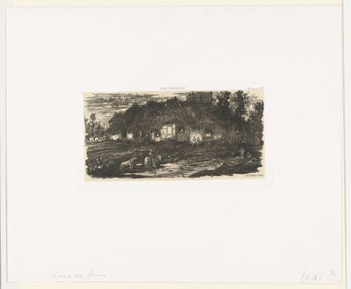 Boerderij aan een zandweg met herder by Rodolphe Bresdin