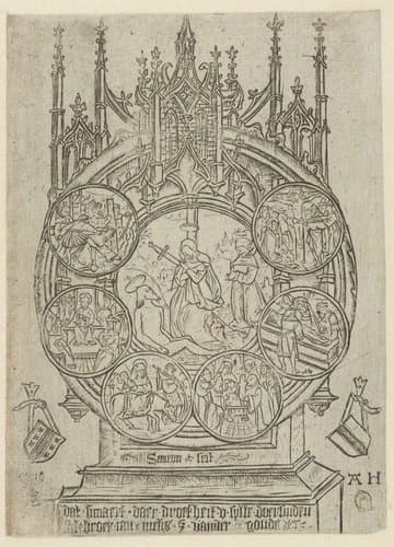 De bewening van Christus in een schrijn met zes andere voorstellingen uit het leven van Christus by Meester AH met het hoefijzer