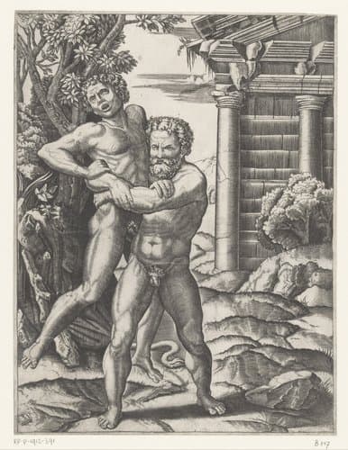 Hercules worstelt met Antaeus by Agostino Veneziano