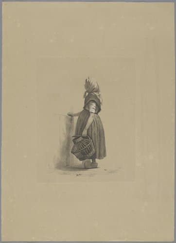 Staand meisje met pluimveemand by Pierre Louis Dubourcq