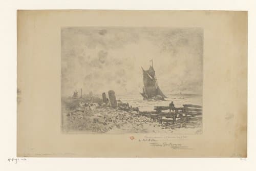 Zeegezicht met schip by Félix Hilaire Buhot