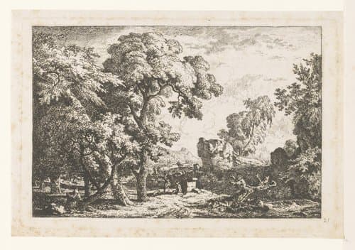 Landschap met twee figuren bij een rots