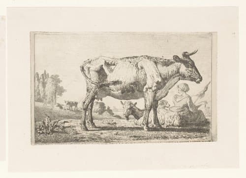 Landschap met koe en geit bij een spinster by Jean Louis Demarne