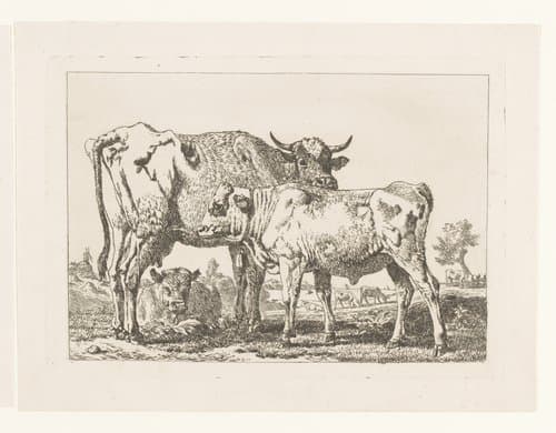 Koeien en een kalf met bel om de hals by Jean Louis Demarne