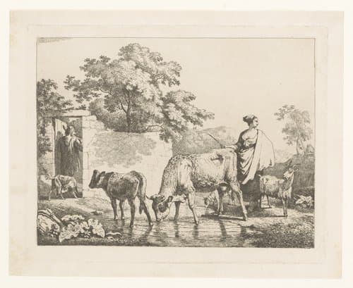 Landschap met vee en herders by Jean Louis Demarne