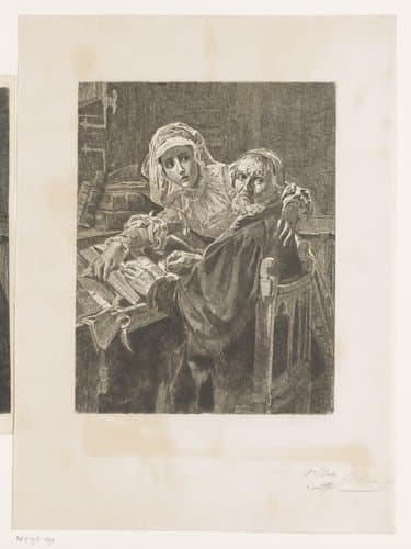 Oude man en een vrouw lezen verboden lectuur by Jean Baptiste Pierre Michiels