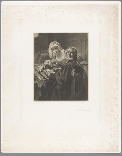 Oude man en een vrouw lezen verboden lectuur by Jean Baptiste Pierre Michiels
