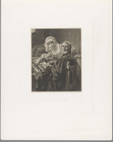 Oude man en een vrouw lezen verboden lectuur by Jean Baptiste Pierre Michiels