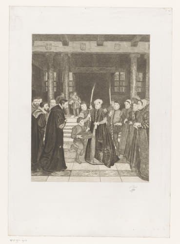 Margaretha van Parma overhandigt de stadssleutels aan de Antwerpse magistraat in het stadhuis by Jean Baptiste Pierre Michiels