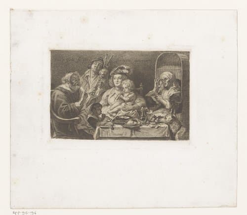 Familie maakt muziek aan tafel by Jean Baptiste Pierre Michiels
