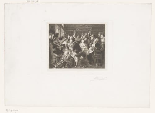 Gezelschap aan tafel viert Driekoningen by Jean Baptiste Pierre Michiels