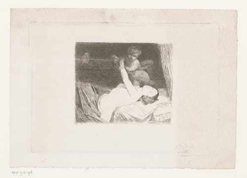 Jonge vrouw en kind op bed by Jean Baptiste Pierre Michiels