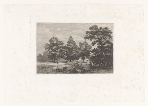 Figuren in een park met houten brug by Auguste Numans