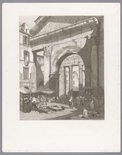 Vismarkt bij de Porticus van Octavia te Rome by Auguste Numans