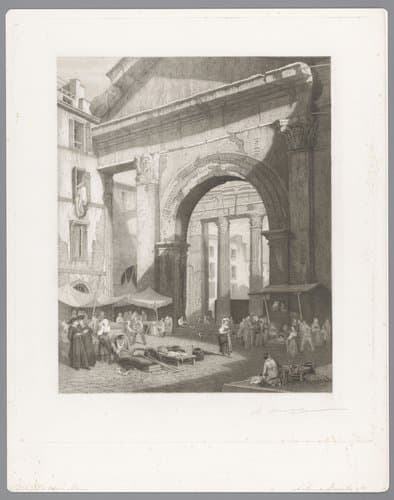 Vismarkt bij de Porticus van Octavia te Rome by Auguste Numans