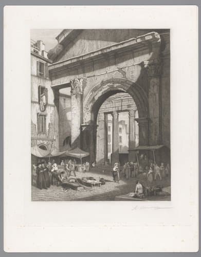 Vismarkt bij de Porticus van Octavia te Rome by Auguste Numans