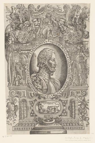 Portret van Willem V van Beieren in genealogisch kader by anonymous; Monogrammist NI