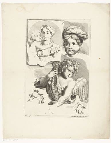 Studieblad met drie hoofden en twee handen by Pieter van den Berge