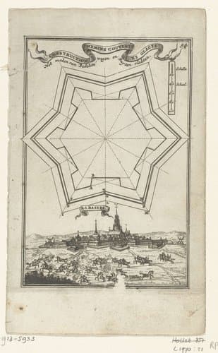 Illustratie voor 'Den Arbeid van Mars' van Allain Manesson Mallet by Romeyn de Hooghe