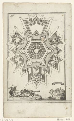 Illustratie voor 'Den Arbeid van Mars' van Allain Manesson Mallet by Romeyn de Hooghe
