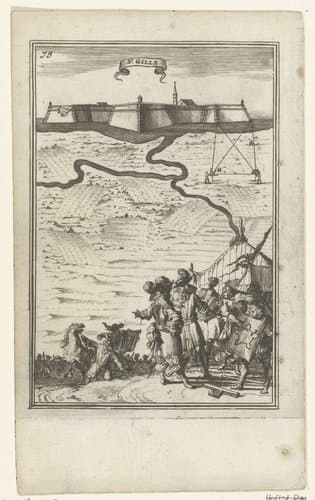 Illustratie voor 'Den Arbeid van Mars' van Allain Manesson Mallet by Romeyn de Hooghe