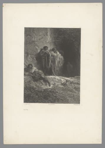 Wachters bij ingang van grot by Adolphe Mouilleron